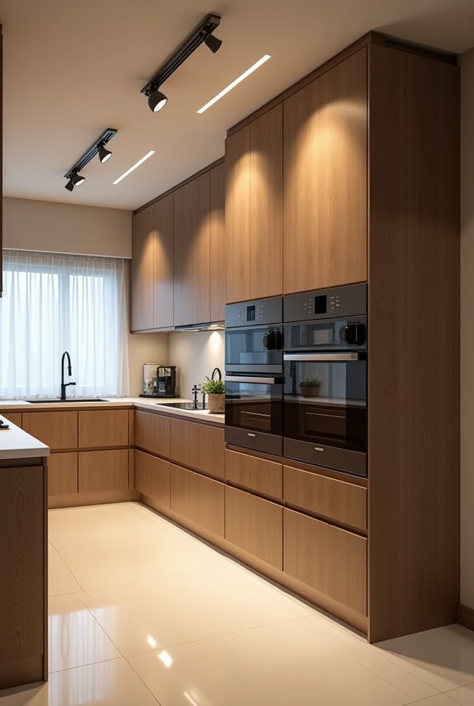 Modular kitchen with inbuilt microwave and oven