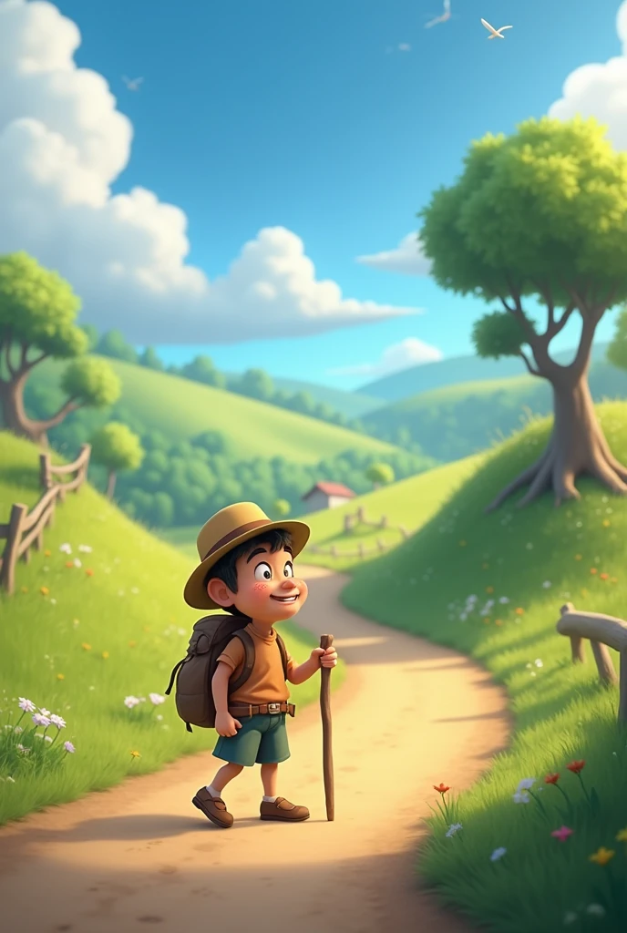 They saw a traveler walking along the road below." 3d animation or Disney inspired 