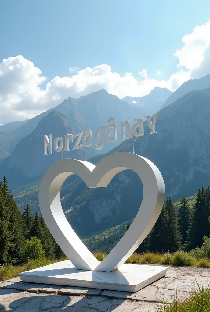 Can you make a " I ❤️ Norzagaray" viewtype with a viewdeck on the back of it, like humans can take a picture near at the "I ❤️ Norzagaray", also make the background like mountain view and make a viewdeck on it. make the image clear