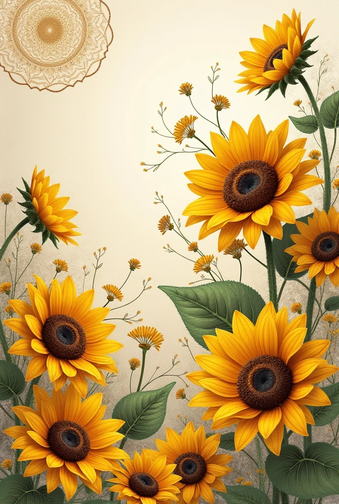 Lots os Sunflower loaded image with pencil
colours sheds like yellow brown green and mandala art