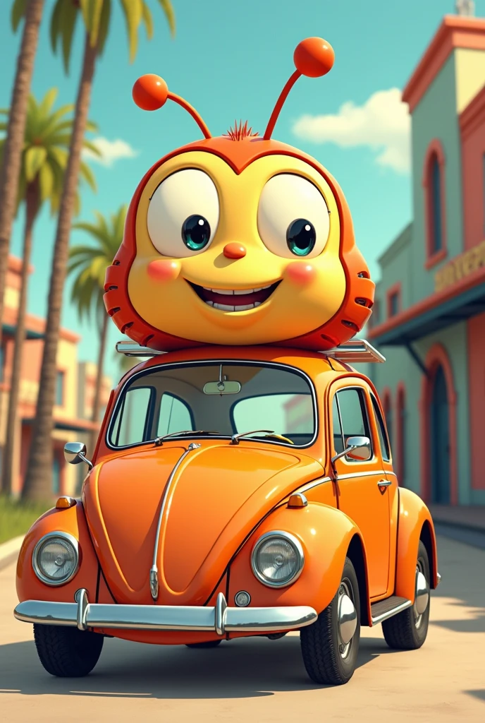 I want you to create a humanized version of a car for me., but it is an icon of popular culture for its peculiar design of a bug and that it is from a German brand.
