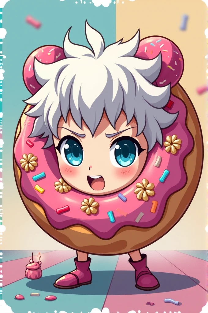 Create me a business logo about gojo saturo but donut version