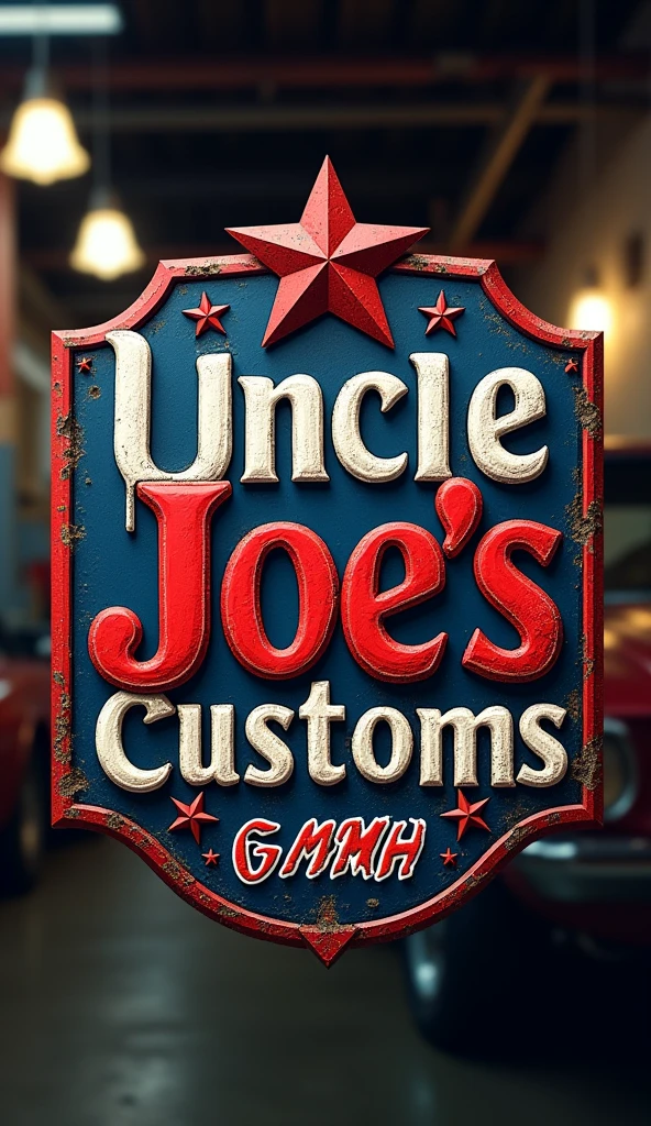 Create a logo for a car repair shop with the lettering (Uncle Joe's Custom's GmbH) the logo should be in USA style.