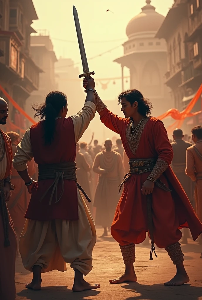 A common young man killing hindu king infront of public using sword 500 years ago in india