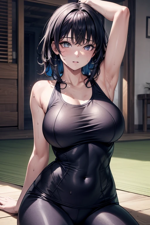 masterpiece, Highest quality, (Unreal Engine), reality, Super Resolution,  Very detailed, Complex, colorful, Clear images, Sharp focus, Digital Blending, 

Beautiful woman, Hyuuga Hinata, Big Breasts, Perfect Eyes, Beautiful Eyes, Perfect Face, Ultra detailed hair, Ultra detailed face, Very detailed lips, Vivid expression, Healthy Body, Beautifully detailed sweat glands, Smooth skin texture, Beautiful Skin, Carefully drawn,

((humidity:1.3), Sticky with sweat), (Wear a tight yoga suit, ,Hot Yoga, Sweat makes yoga wear transparent, Sweat accumulates on the floor), Dynamic pose, 

indoor, Hot Yoga Gym, (Shot on Sony α9, Dynamic Angle), 

