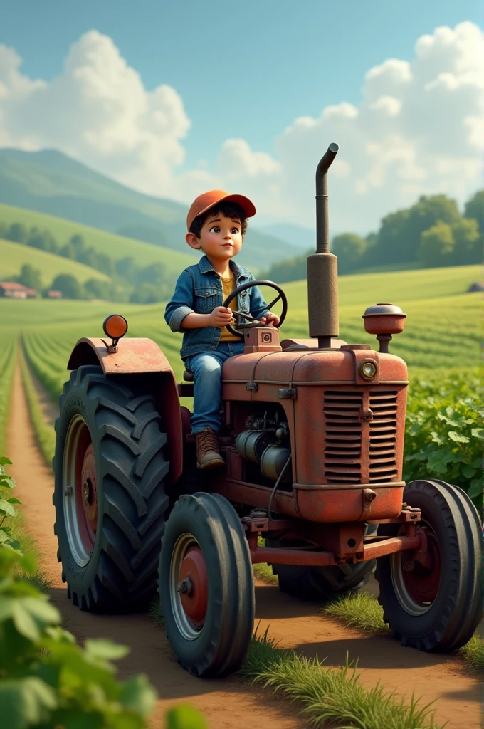 A boy drive tractor