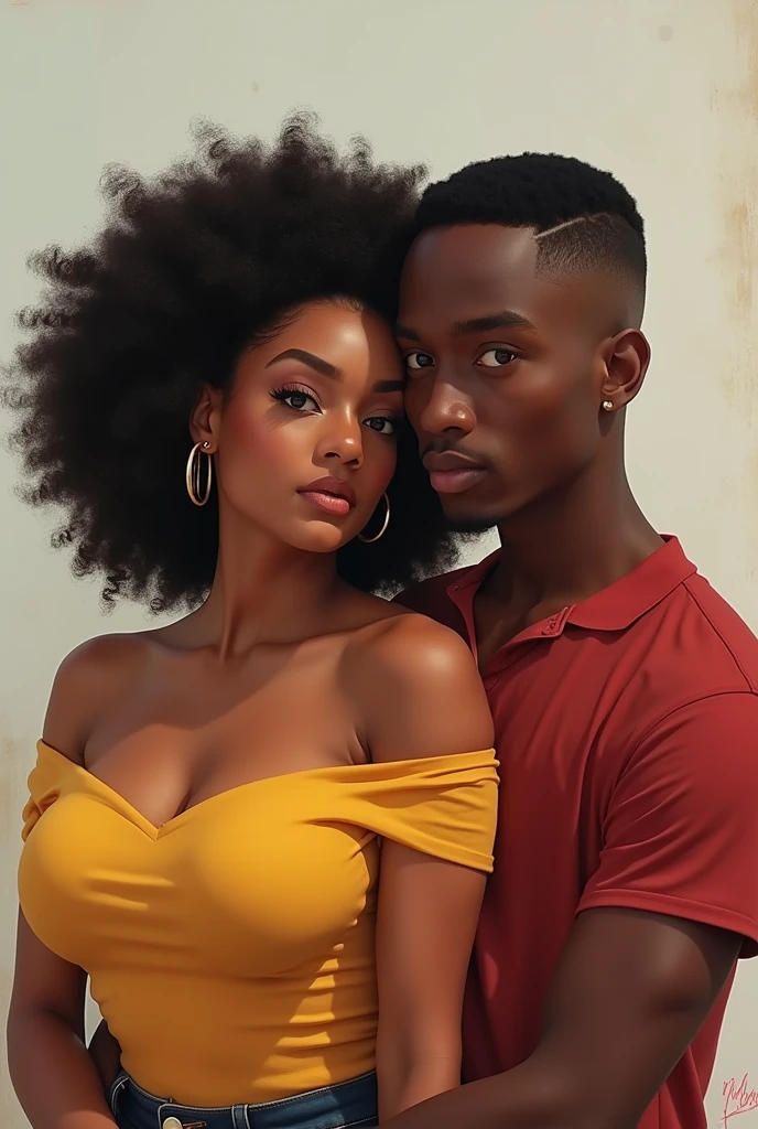 um casal (Maïmouna e Lucca). she is black, half Senegalese, half Brazilian of black parents. Teacher and dreamer. Beautiful in the eyes of many, but you don't feel this confidence. She's also a little chubby, but how high is it?, has curves. Lucca is the opposite., totally brazilian, parents of Italian descent, thin and short hair (buzz cut). He is very sociable and friendly.. You like Maïmouna for who she is.