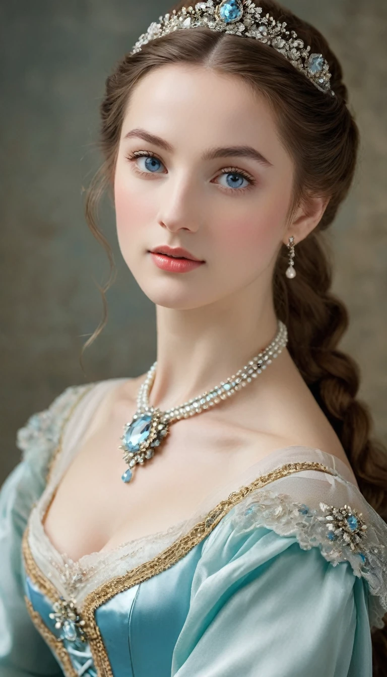 (high resolution,masterpiece:1.2),(Practical:1.37)"(best quality, high resolution, Very detailed, Practical),Beautiful portrait of a 19th century French ballerina, (She is half Scottish,Half Japanese., She is absolutely stunning..,With ice blue eyes and a high nose.:1.1), Exquisite ballet costumes, Detailed facial features, Slender and graceful neck, Aquamarine necklace, Flowing long hair, Calm and elegant posture, charm