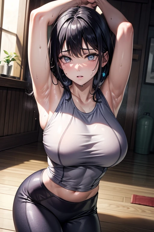 masterpiece, Highest quality, (Unreal Engine), reality, Super Resolution,  Very detailed, Complex, colorful, Clear images, Sharp focus, Digital Blending, 

Beautiful woman, Hyuuga Hinata, Big Breasts, Perfect Eyes, Beautiful Eyes, Perfect Face, Ultra detailed hair, Ultra detailed face, Very detailed lips, Vivid expression, Healthy Body, Beautifully detailed sweat glands, Smooth skin texture, Beautiful Skin, Carefully drawn,

((humidity:1.3), Sticky with sweat), (Wear a tight yoga suit, ,Hot Yoga, Sweat makes yoga wear transparent, Sweat accumulates on the floor), Dynamic pose, 

indoor, Hot Yoga Gym, (Shot on Sony α9, Dynamic Angle), 

