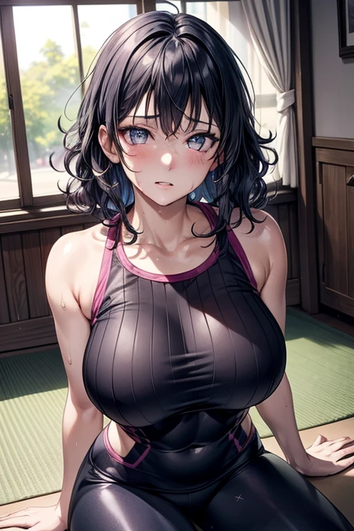 masterpiece, Highest quality, (Unreal Engine), reality, Super Resolution,  Very detailed, Complex, colorful, Clear images, Sharp focus, Digital Blending, 

Beautiful woman, Hyuuga Hinata, Big Breasts, Perfect Eyes, Beautiful Eyes, Perfect Face, Ultra detailed hair, Ultra detailed face, Very detailed lips, Vivid expression, Healthy Body, Beautifully detailed sweat glands, Smooth skin texture, Beautiful Skin, Carefully drawn,

((humidity:1.3), Sticky with sweat), (Wear a tight yoga suit, ,Hot Yoga, Sweat makes yoga wear transparent, Sweat accumulates on the floor), Dynamic pose, 

indoor, Hot Yoga Gym, (Shot on Sony α9, Dynamic Angle), 

