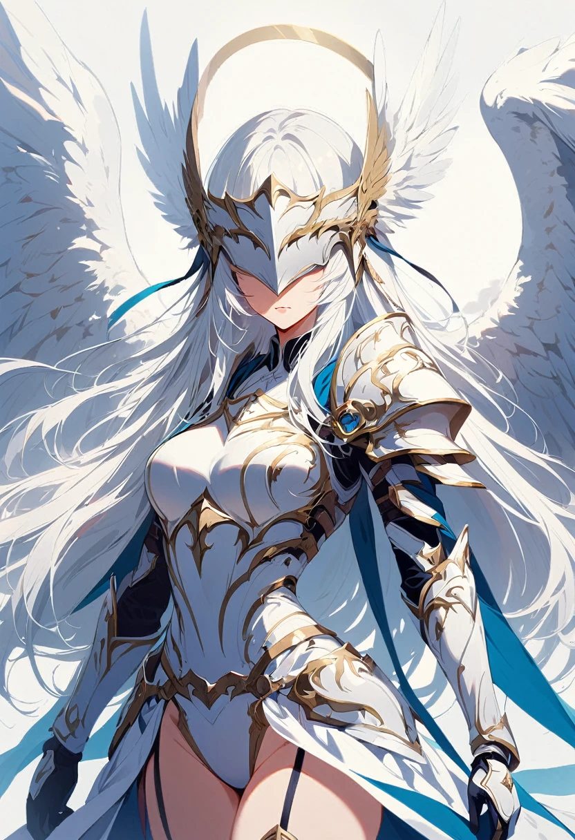 1girl angel mask angel_wings armor feathers_Long wing feathers_Hair Shoulder Armor Shoulder_Armor single piece_Wing separate upper part_The body is white_Theme White_Wings Wings
