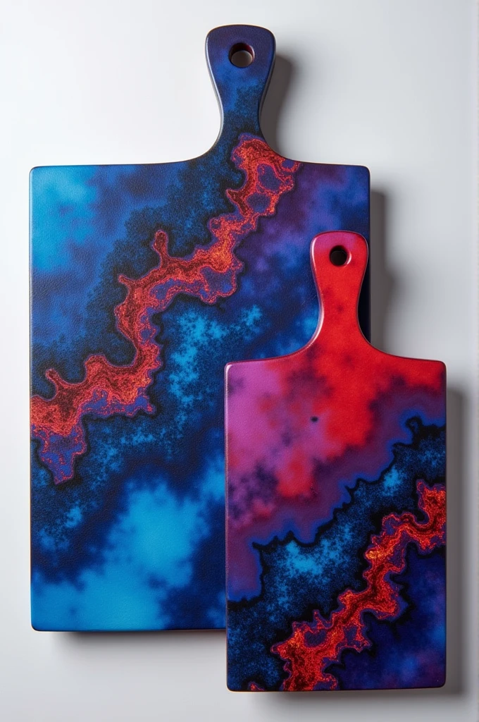 Chopping boards with blue red purple epoxy resin 