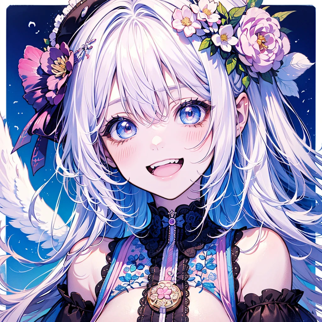 chibi character,Fantastic motif,(brush),((cute,kawaii,wonderland)),((pastel color)),((Cute assortment)),(A big smile with an open mouth),Shiny white hair,(Natural Color),((Angel:1.2)),(Fairytale:1.25),(nsfw).
