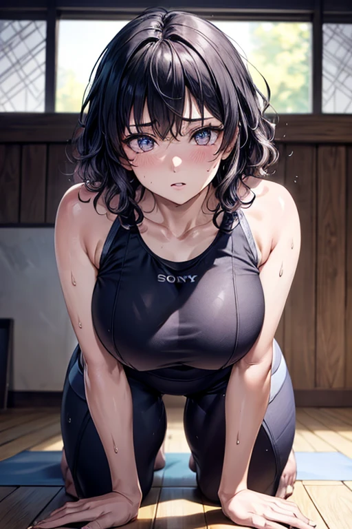 masterpiece, Highest quality, (Unreal Engine), reality, Super Resolution,  Very detailed, Complex, colorful, Clear images, Sharp focus, Digital Blending, 

Beautiful woman, Hyuuga Hinata, Big Breasts, Perfect Eyes, Beautiful Eyes, Perfect Face, Ultra detailed hair, Ultra detailed face, Very detailed lips, Vivid expression, Healthy Body, Beautifully detailed sweat glands, Smooth skin texture, Beautiful Skin, Carefully drawn,

((humidity:1.3), Sticky with sweat), (Wear a tight yoga suit, ,Hot Yoga, Sweat makes yoga wear transparent, Sweat accumulates on the floor), Dynamic pose, 

indoor, Hot Yoga Gym, (Shot on Sony α9, Dynamic Angle), 

