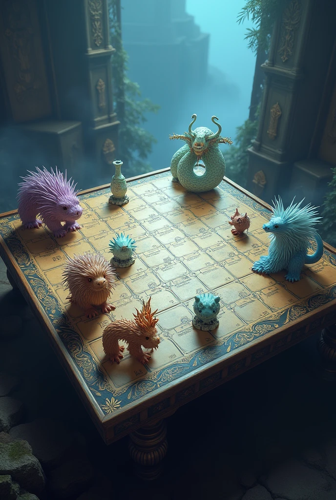 An image with digits (9, 4, 11)(10,8,6)(5,12,7) in table. With beautiful mystical beast in each cell and the no below it.
