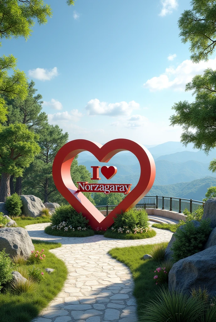 Can you make a " I ❤️ Norzagaray" viewtype with a viewdeck on the back of it, like humans can take a picture near at the "I ❤️ Norzagaray", also make the background like nature view and make a viewdeck on the back of "I ❤️ Norzagaray".
make the image clear nd make the spellings are correct