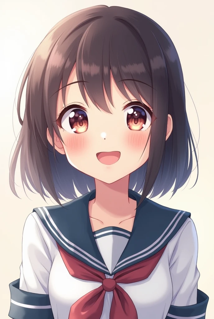 A Japanese high school girl in a sailor suit is smiling。