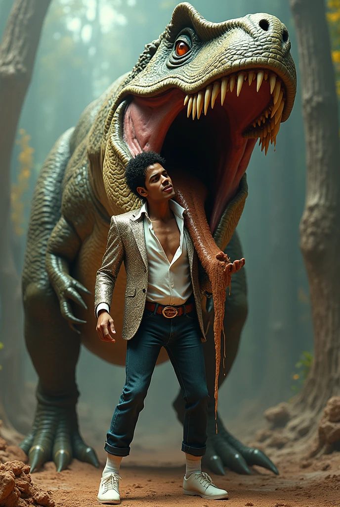 Dinosaur shitting in Michael Jackson&#39;s mouth 