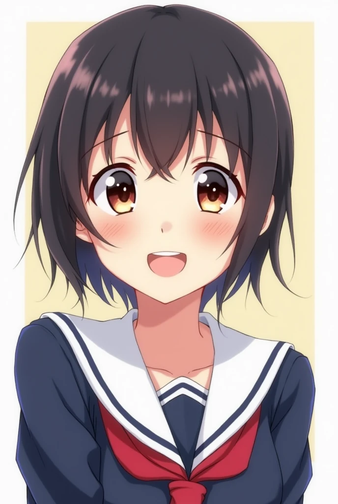 A Japanese high school girl in a sailor suit is smiling。A very photographic expression。
