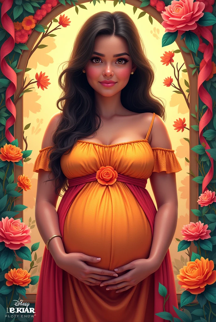 Cover of the Disney Pixar movie called La Buenota Mama where Karely Ruiz appears pregnant