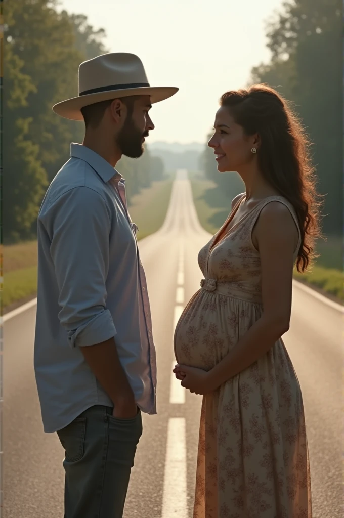 Give me a image of prgnant lady and her sister waiting on the road
