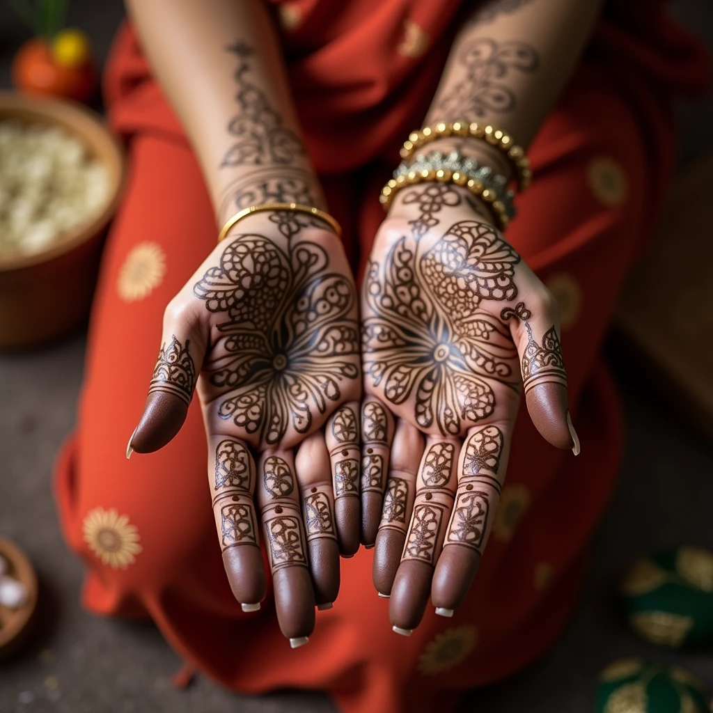 generate more Karwa Chauth Special mehndi design on hand