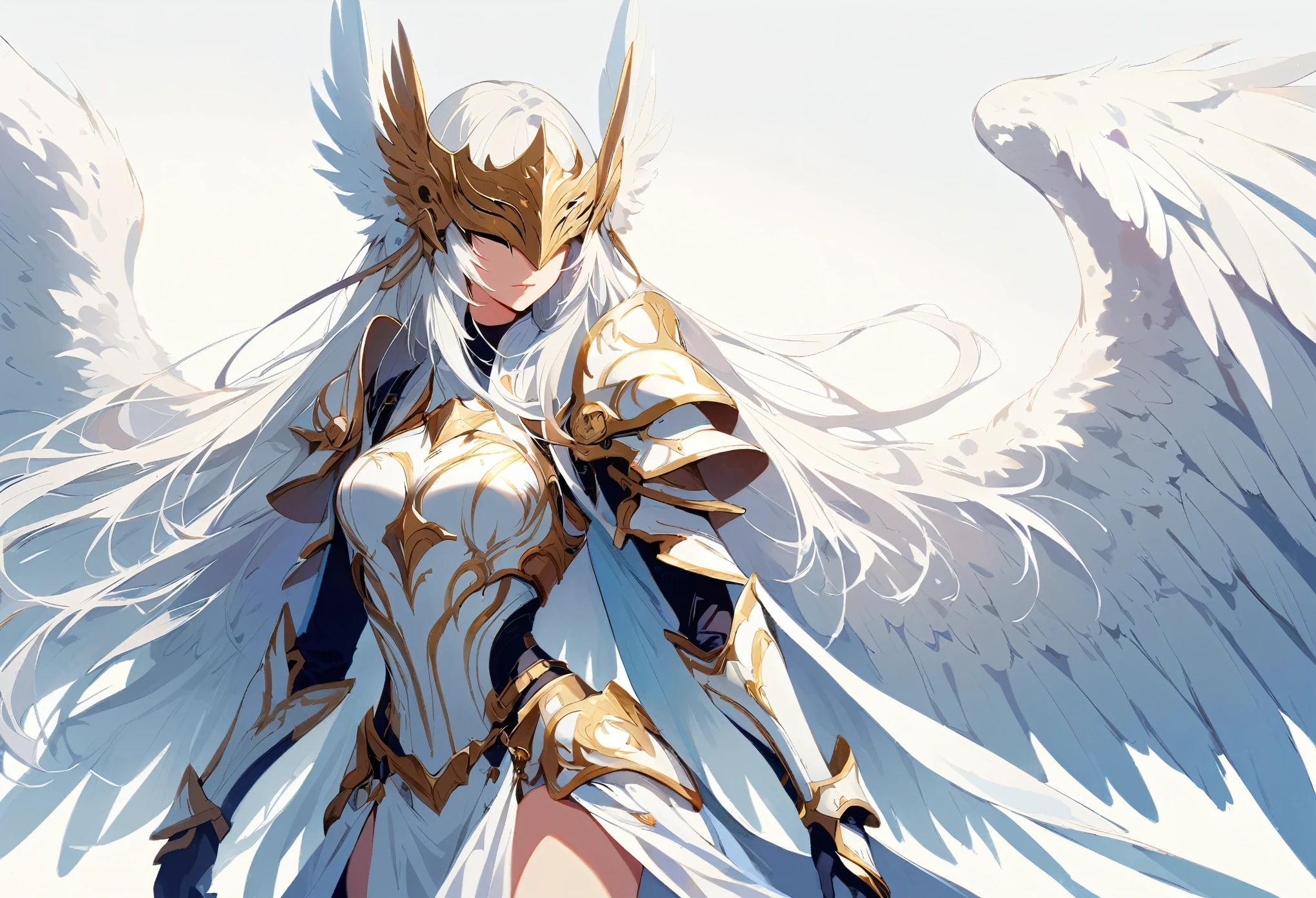 1girl angel mask angel_wings armor feathers_Long wing feathers_Hair Shoulder Armor Shoulder_Armor single piece_Wing separate upper part_The body is white_Theme White_Wings Wings