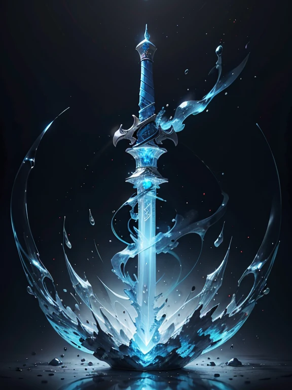 In the blue flame there is a pure blue transparent sword