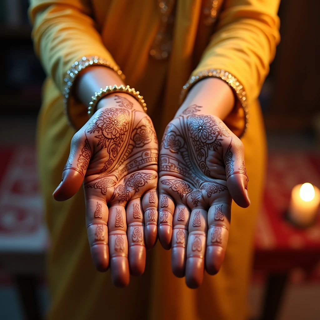 generate more Karwa Chauth Special mehndi design on hand