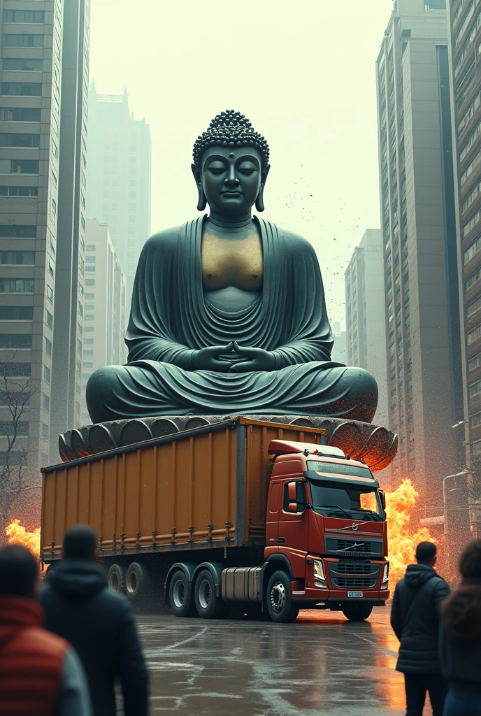 Gautam Buddha's statue collides with a truck