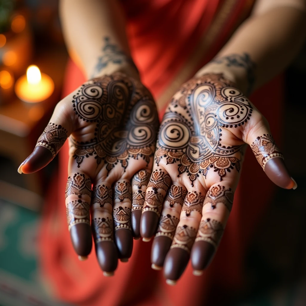 generate more Karwa Chauth Special mehndi design on hand