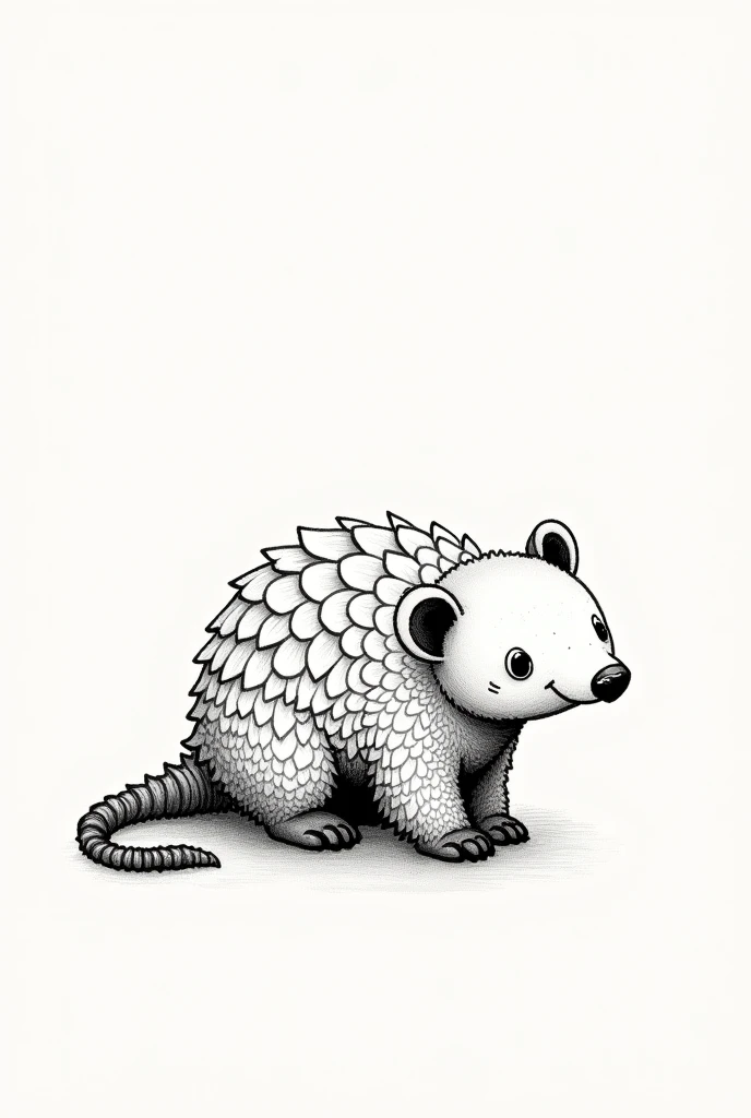Black and white pangolin,Hand-drawn style,No background,It's cute,Don't go too high
