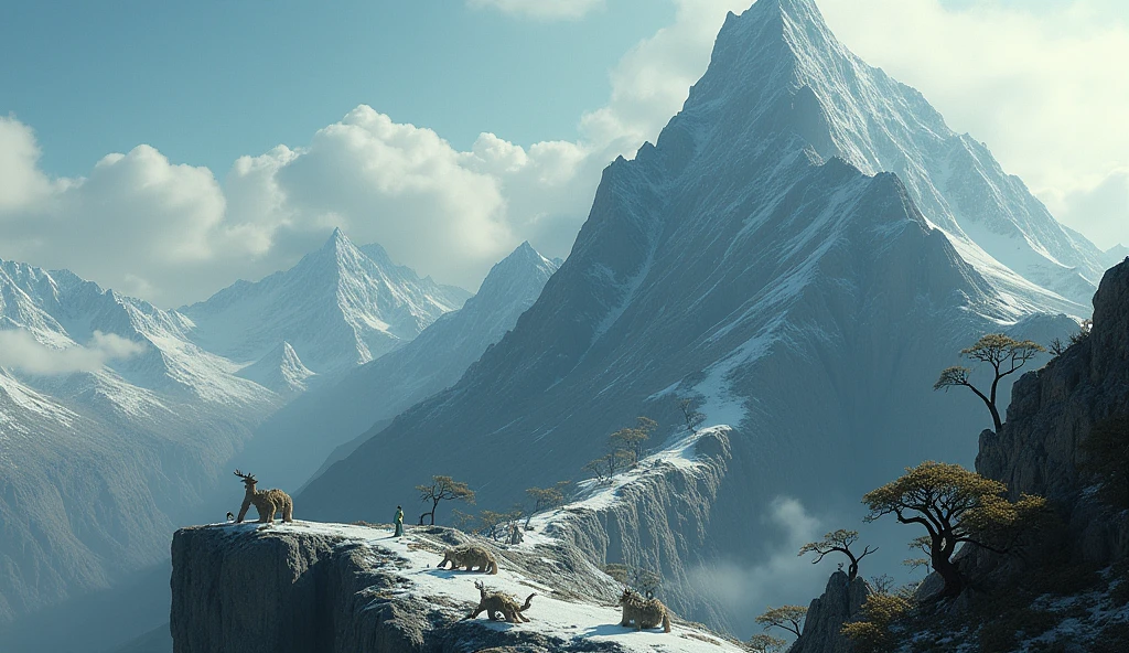 There is a mountain that is too steep to climb,There are many strange beasts and weird-shaped trees on the mountain.(best quality,4K,8k,High level,masterpiece:1.2),Ultra Detailed,(lifelike,Photo real,Photo real:1.37)