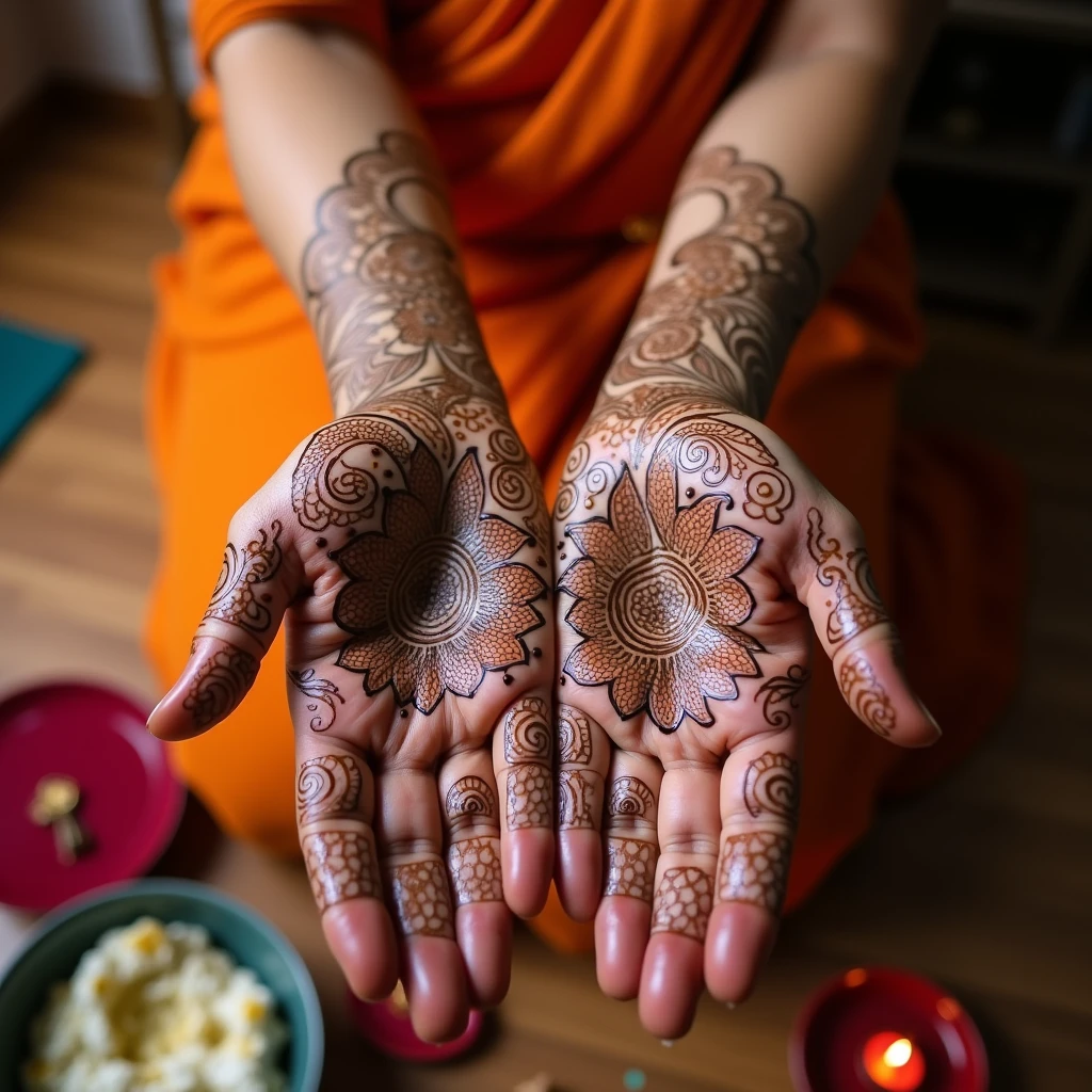 generate more Karwa Chauth Special mehndi design on hand