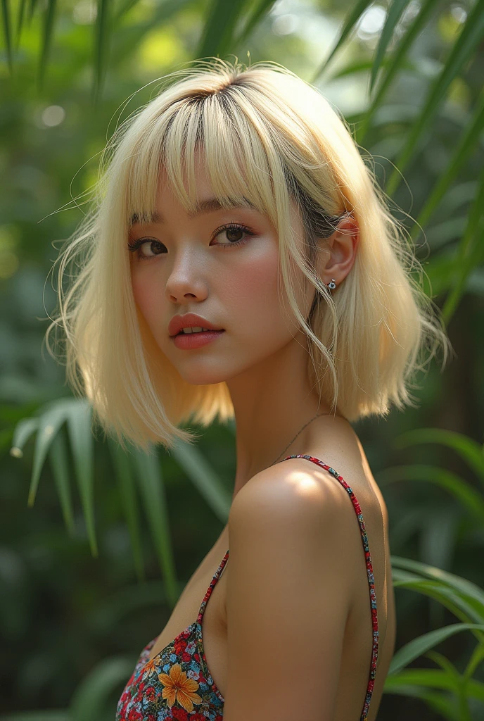 Asian Thainland blonde bob with bangs　Real
