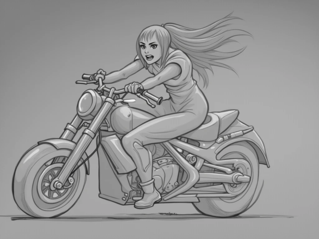 sketches of a drawing of a woman riding a motorcycle, outline sketch, clean anime outlines, detailed penciling, heavy outlines, thick outline, rough sketch, detailed but rough, line sketch!!, thick outlines, outlined!!!, intense line art, ink outlines, hyper contrast well drawn, line sketch, line art!!, concept art of omegamon, clean lineart
