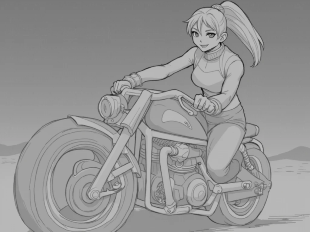 sketches of a drawing of a woman riding a motorcycle, outline sketch, clean anime outlines, detailed penciling, heavy outlines, thick outline, rough sketch, detailed but rough, line sketch!!, thick outlines, outlined!!!, intense line art, ink outlines, hyper contrast well drawn, line sketch, line art!!, concept art of omegamon, clean lineart