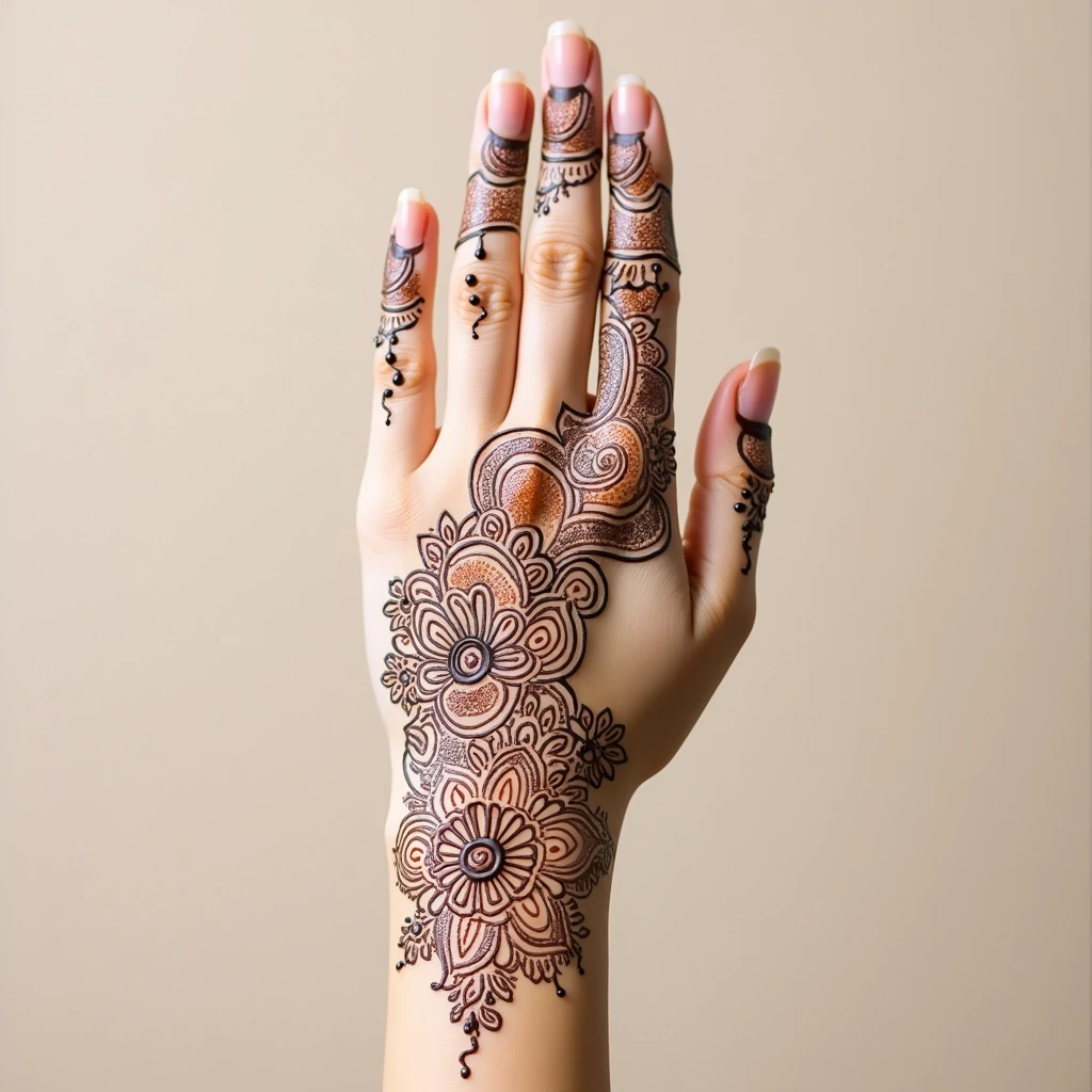 generate more Gol Tikki mehndi design on hand