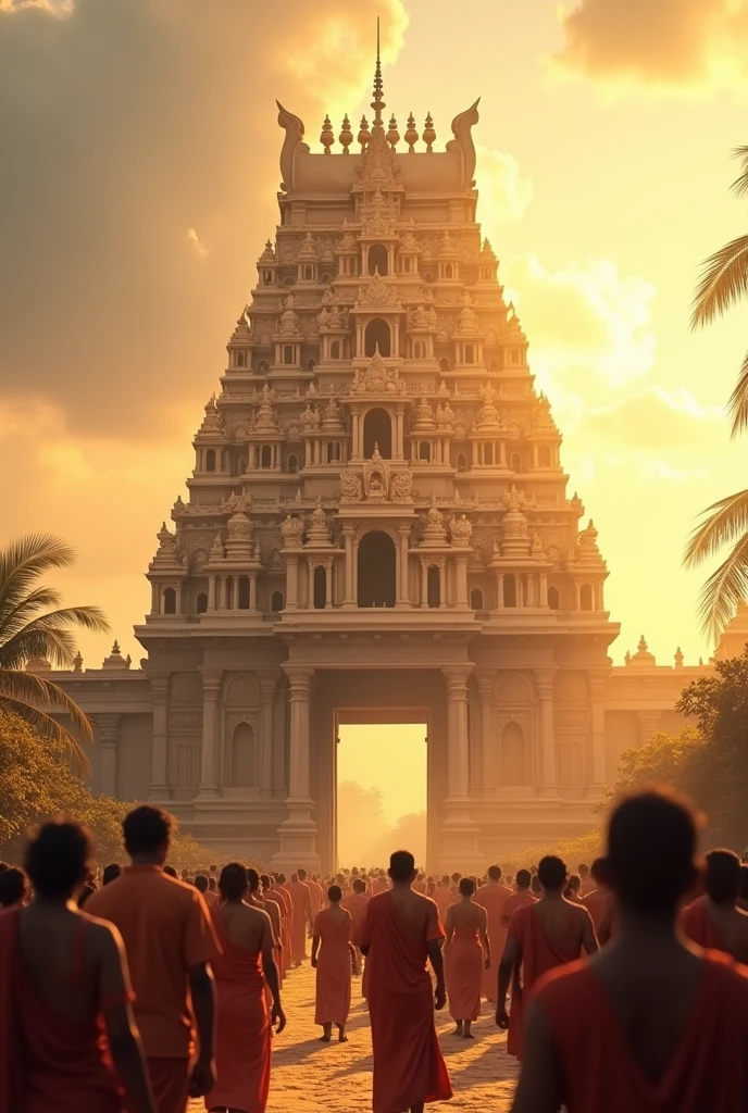 Rameshwaram temple with people with gold colour 