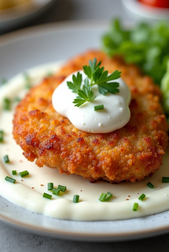 Fried Breaded Chicken Breast with Sour Cream Sauce
