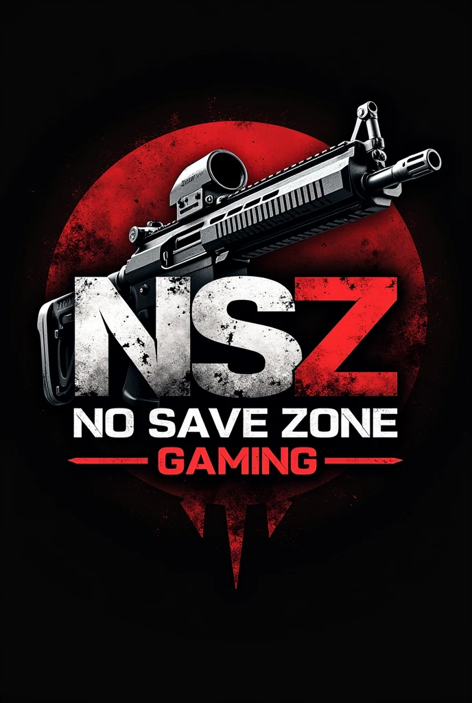 Create a pubgm logo that has the name NSZ no save zone gaming it must a weapon in the background like the move expendables