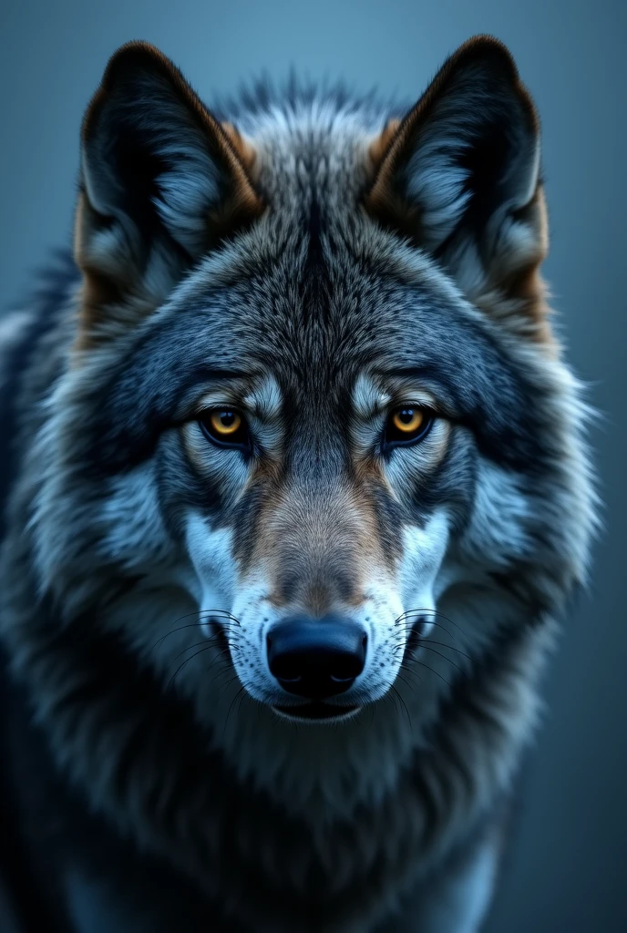 Give a photo for youtube of a wolf&#39;s face, only the ears and nose and eyes and what surrounds the face is gray ,Also on the edge of the shadow a blue background