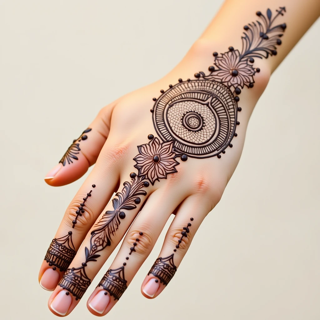 generate more Gol Tikki mehndi design on hand