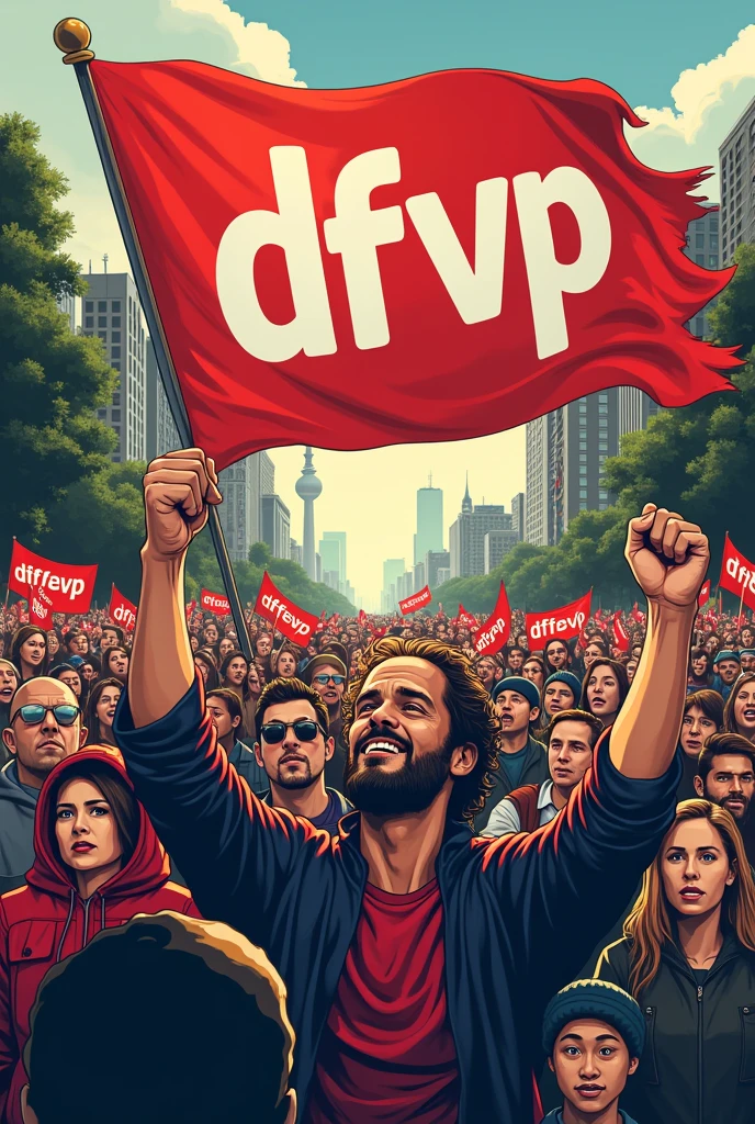 Make me an election poster for democracy and it must be DFD/DFVP Stand up for it and people protest for democracy it must also DFD/DFVP stands on it in German