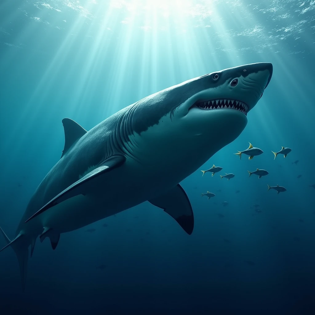 Megalodon shark living in the ocean，Professional photography
