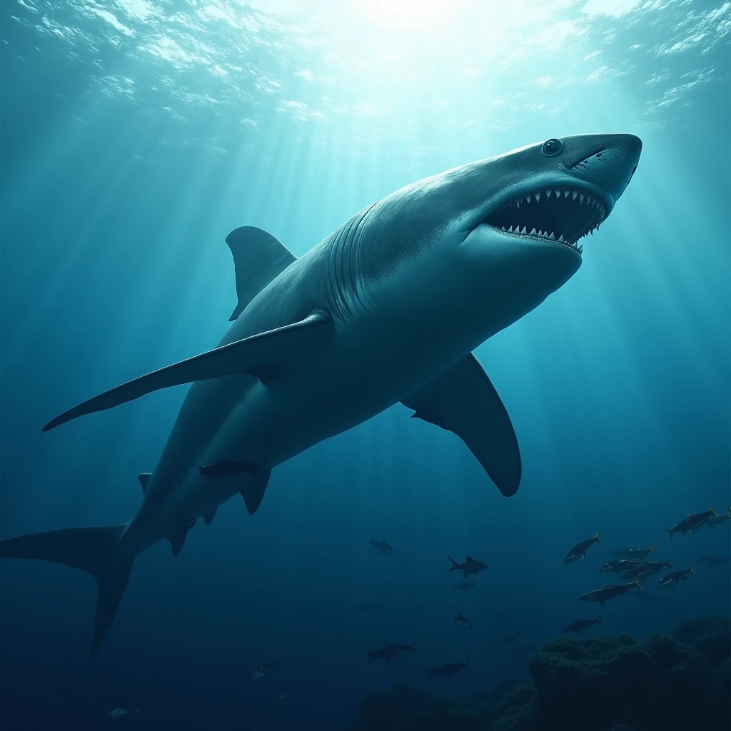 Megalodon shark living in the ocean,Professional photography