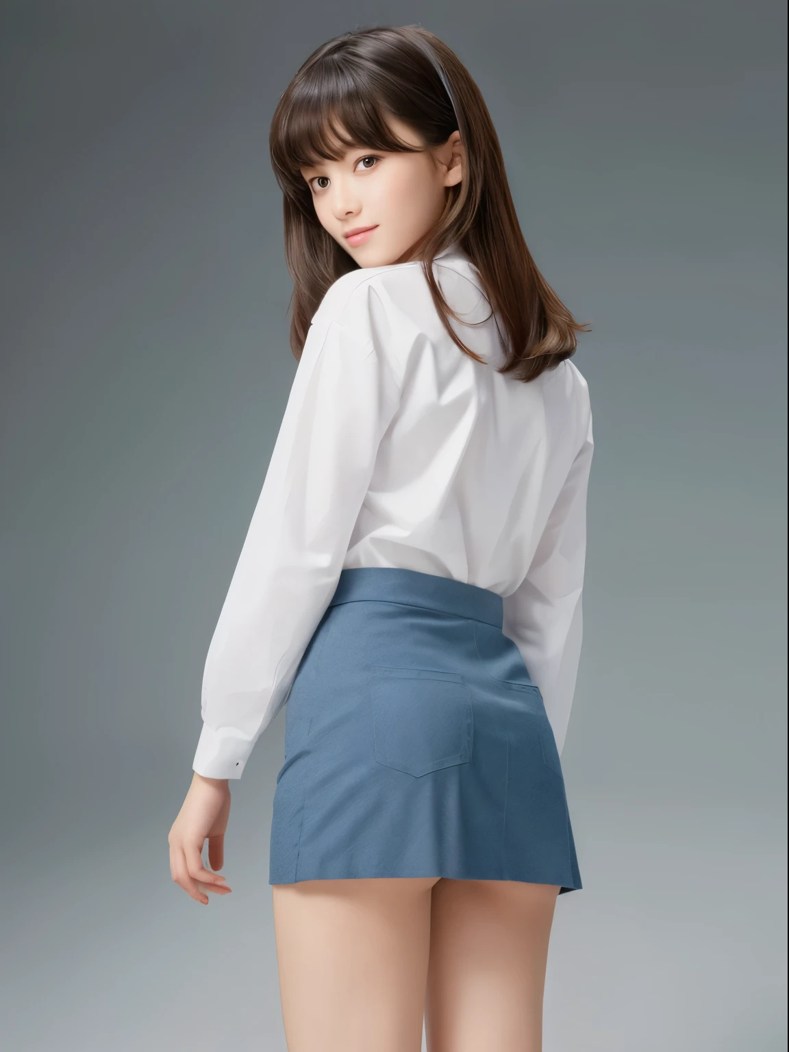 (8k, Top quality, Masterpiece:1.2), (Realistic, photo-realistic:1.37), Super detailed, perfect ???????, cute, small eyes, 1, a Japanese, girl, school skirt, slim legs, white shirt,