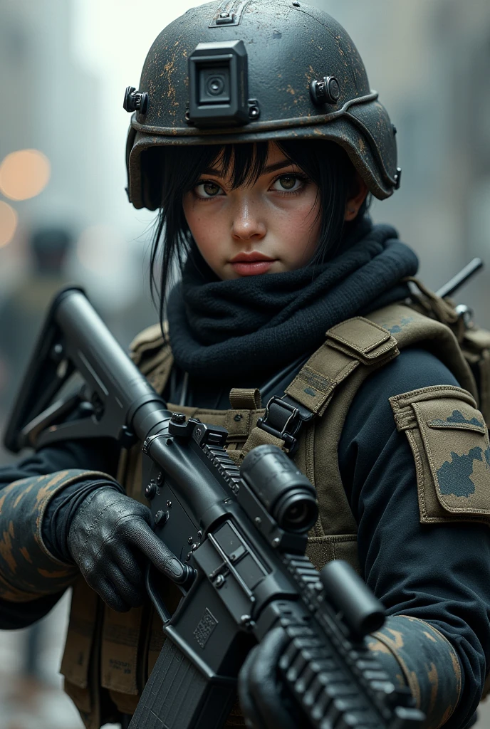There was a woman in military uniform holding a rifle, mechanized soldier girl, m4 sopmod ii girls frontline, dressed in tactical armor, infantry girls, of a sniper girl in war, still from live action movie, Close-up Shot Shot, portrait of soldier girl, cinematic shot ar 9:16 -n 6 -g, close up portrait shot