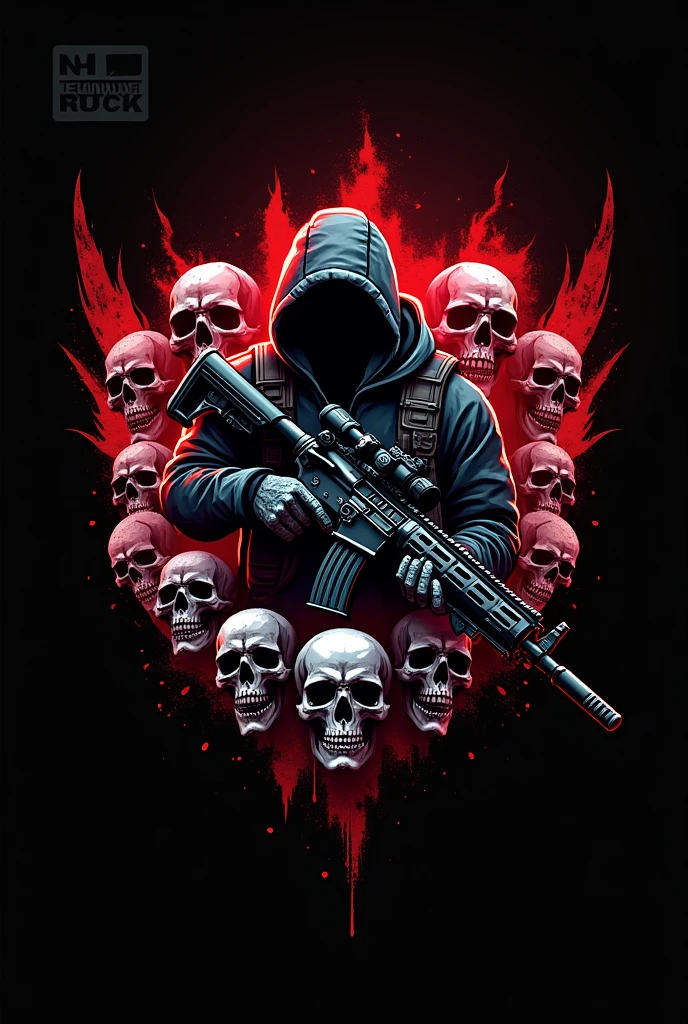 Create a pubgm logo that has the name NSZ no save zone gaming  it must a weapon and skulls 
in the background like the move expendables 