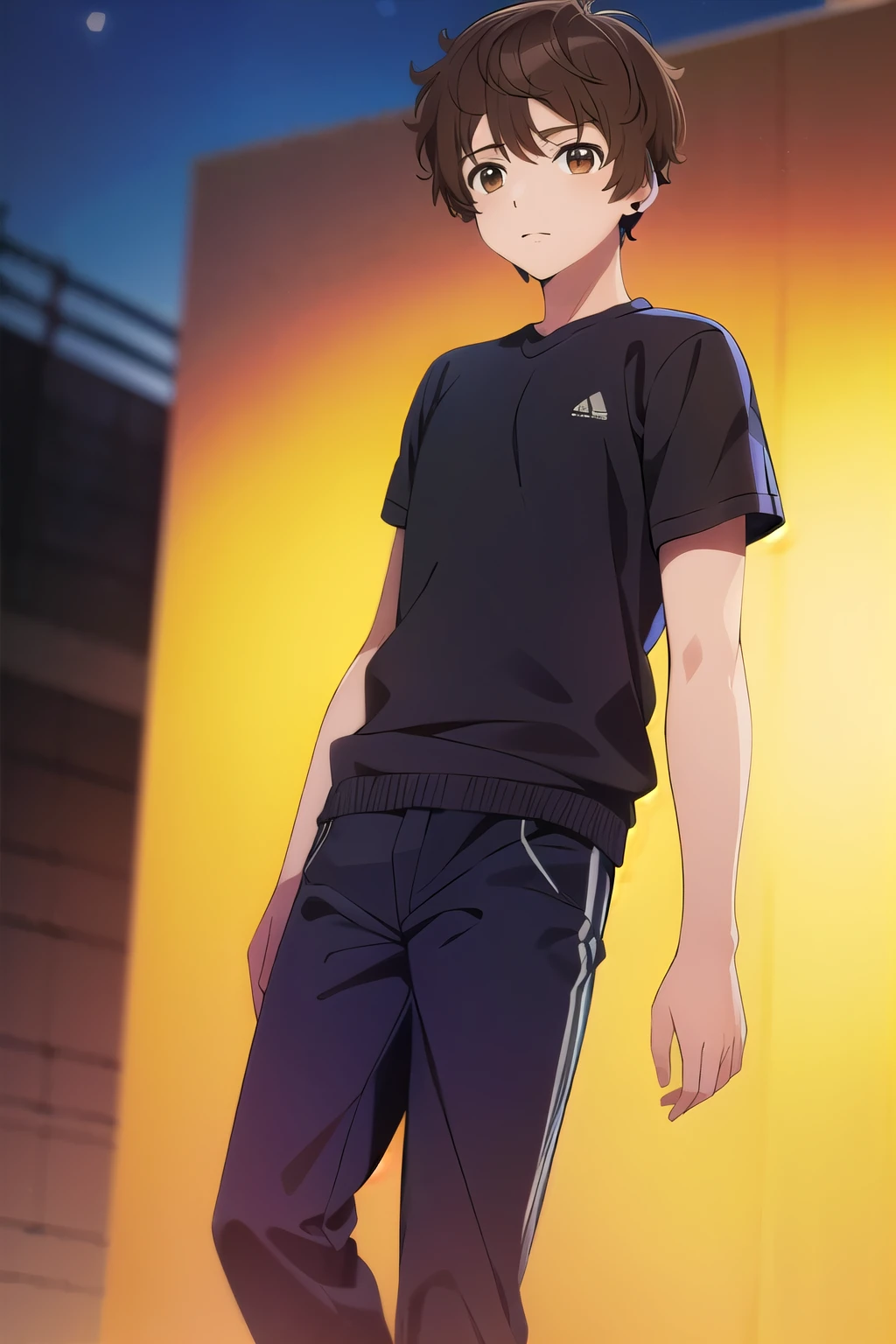 photorealistic, (4k), depth of field, (Masterpiece), (realistic skin texture), extremely detailed, intricate, hyper detailed, high resolution, professional photography, , depth of field, sharp detail, best quality, , 1boy, solo, male focus, shun_tokinoya, brown hair, brown eyes, , bangs, , , Fiesta, HD, Con Auriculares, sudadera roja, cuerpo completo, pantalon negro, tenis converse, Dj, Fiesta de Electronica.